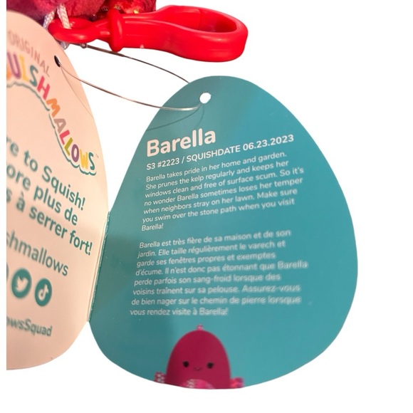 NEW Squishmallow  3.5” clip-On Barella The Beta Fish, Small, Red plush kids - Picture 4 of 6